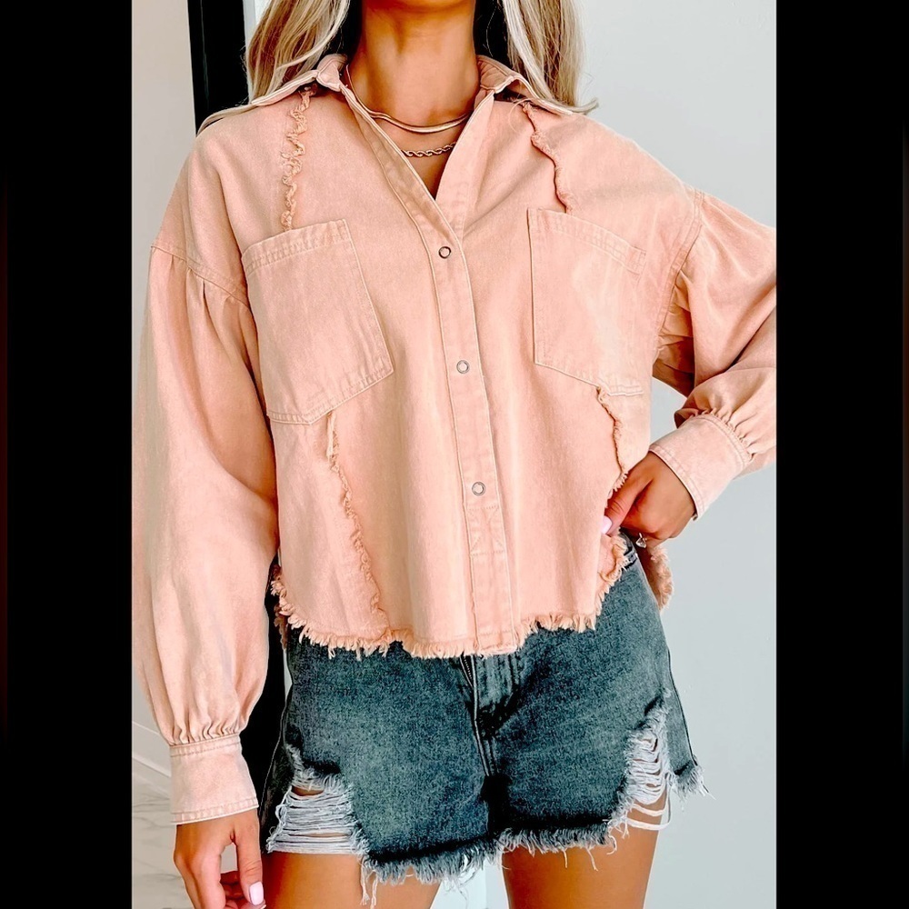 WITTY RESPONSE NWOT Raw Edge Oversized Crop Shacket Color - Ginger